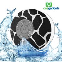 geegadgets Portable Bluetooth Shower Speaker with Suction Cup, Waterproof, Built in Mic, Universal Phone and Tablet Compatibility, Black/White