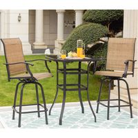 LOKATSE HOME 3 Piece High Swivel Stools 2 Tall Chairs and Height Outdoor Bistro Table, 3PCS, Patio bar Set