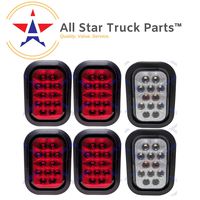 [ALL STAR TRUCK PARTS] 5x3" 4x Red 2xWhite Rectangle 12 LED Stop/Turn/Tail & Backup/Reverse Truck Trailer Hitch Light Grommet & 3 Wire Pigtail Plug Kit
