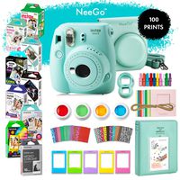 NeeGo Instax Mini 9 Instant Camera Bundle - Deluxe Kit with Camera, Matching Case & 9 Fun Film Packs-100 Exposures for Instant Creative Photos-Ice Blue