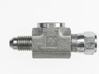 Brennan Industries 6574-06-06-04 Steel Tee Test Point Tube Fitting, 9/16"-18 Male JIC x 9/16"-18 Female JIC Swivel x 1/4"-18 Female NPTF