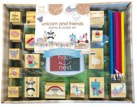 Hapinest Unicorn and Friends Wooden Stamp and Sticker Set for Kids Girls 68 Pieces Arts and Crafts Gifts Age 4 5 6 7 8 9 10 Years Old