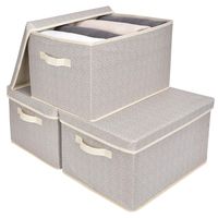 GRANNY SAYS Closet Organizer Bins with Lid, Storage Basket for Shelves, Closet Bins with Handle, Home and Office Box Organizer, Beige, Jumbo, 3-Pack