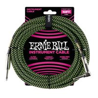 Ernie Ball Instrument Cable, Neon Green/Black, 10 ft. (P06077)