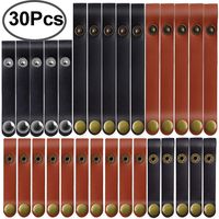Outee 30 Pcs Leather Cable Straps Leather Cable Ties 6/4/3 Inch Wire Organizer Cord Keeper Management Cord Holder for USB Cable Headphone Wire