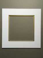 (1) 12x12 Square White and Gold Double Picture Mats with White Core Bevel Cut for 8x8 Pictures