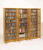 Leslie Dame High-Capacity Inlaid Glass Mission Style Multimedia Storage Cabinet, Oak