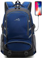 Backpack for School College Student Bookbag Travel Business with USB Charging Port Laptop Compartment Chest Straps Night Light Reflective Anti theft (Blue)
