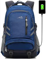 Backpack Bookbag for School College Student Sturdy Travel Business Laptop Compartment with USB Charging Port Luggage Chest Straps Night Light Reflective (Navy Blue)