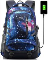 Backpack Bookbag for School College Student Sturdy Travel Business Laptop Compartment with USB Charging Port Luggage Chest Straps Night Light Reflective (Galaxy)