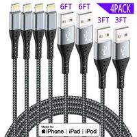 IDiSON 4Pack(6ft 6ft 3ft 3ft) iPhone Lightning Apple MFi Certified Cable Braided Nylon Fast Charger Cable Compatible iPhone 11 Pro X XR XS MAX 8 Plus 7 6s 5s 5c Air iPad Mini iPod (Black Gray)