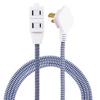 Cordinate Designer 3-Outlet Extension Cord, 2 Prong Power Strip, Extra Long 8 Ft Cable with Flat Plug, Braided Chevron Fabric Cord, Slide-to-Lock Safety Outlets, Navy/White, 41894