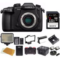 Panasonic GH5 Lumix 4K Mirrorless, Wi-Fi + BT,3.2" LCD 64GB Video Bundle (SmallRig Cage, LED Light, Hard Case)