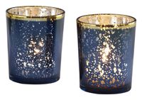 Kate Aspen Mercury Glass Tea Light Holder, Wedding/Party Decorations (Set of 4), Navy/Gold