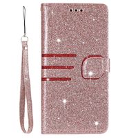 Glitter Wallet Case for Samsung Galaxy A5 2017 with Wrist Strap,QFFUN Luxury Bling Magnetic Closure Folio Stand Feature PU Leather Phone Cases Flip Cover Bumper and Screen Protector - Rose Gold