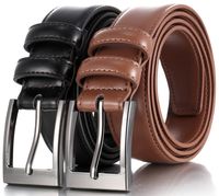 Marino's Men Genuine Leather Dress Belt with Single Prong Buckle - Black/Tan - 54