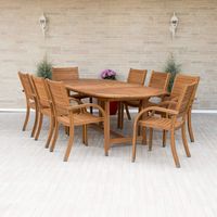 Amazonia Arizona 9 piece Oval Outdoor Dining Set Eucalyptus Wood | Durable and Ideal for Patio And Backyard, Light Brown