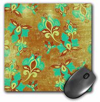 3dRose LLC 8 x 8 x 0.25 Inches Mouse Pad, Turquoise and Brown Art Nouveau Flower Pattern (mp_169200_1)