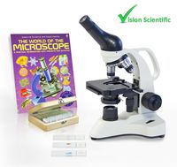 VIsion Scientific VME0006-100-RC-P1 Monocular Compound Microscope, 40x-1000x Magnification, LED, Mechanical Stage, Rechargeable Battery, Microscope Book, 25 Prepared Slides Variety Set