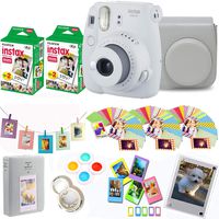 Fujifilm Instax Mini 9 - Smokey White Instant Camera + Fuji Instax Film 40 Shots + Protective Case + Magnetic Acrylic Frame+Album, Hanging Frames, Desk Frames, Filters & Selfie Lens 90 PC Design Kit