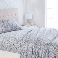 AmazonBasics Lightweight Super Soft Easy Care Microfiber Sheet Set with 16" Deep Pockets - Twin, Blue Floral