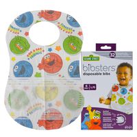 Bibsters Sesame Street Large Disposable Bibs with Patented Crumb-Catcher, Leakproof Liner, and Reusable Fastener -Age 6 Months and Up
