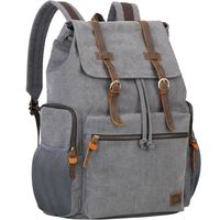 Wowbox Canvas Backpack Vintage Leather 17.3 Inch Laptop School Backpack Travel Rucksack Grey