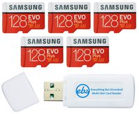 Samsung 128GB Evo Plus MicroSD Card (5 Pack EVO+ Bundle) Class 10 SDXC Memory Card with Adapter (MB-MC128G) with (1) Everything But Stromboli (TM) Micro & SD Card Reader