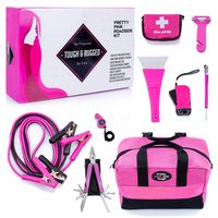 Gears Out Pretty Pink Roadside Kit - Pink Emergency kit for Teen Girls and Women - Lightweight, Soft-Sided Carry Bag with Pink Jumper Cables, First aid kit, and Pink Tools, 5 Year Warranty