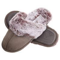 Jessica Simpson Comfy Faux Fur Womens House Slipper Scuff Memory Foam Slip On Anti-Skid Sole (Size Medium, Grey)