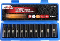 EPAuto 1/2-Inch Drive SAE Deep Impact Socket Set, Cr-V, 6 Points, 11 Sockets