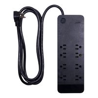 GE Power Strip Surge Protector, 8 Outlets, Fast Charge, Flat Plug, Extra Long Power Cord, 8 Feet, Wall Mount, Warranty, Black, 37055