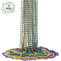 FAVONIR Mardi Gras Assorted Beaded Necklace 12 Pack of Metallic Round Multi Colors Costume Necklace Accessory 33 Inch 7 mm- for Events and Party Favor Novelty