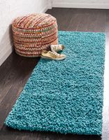Unique Loom Solo Solid Shag Collection Modern Plush Deep Aqua Blue Runner Rug (2' 6 x 19' 8)