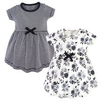 Touched by Nature Girls, Toddler, and Baby Organic Cotton Short-Sleeve Dresses, Black Floral, 5 Toddler