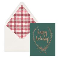 DesignWorks Ink Holiday Boxed Greeting Cards, Wreath & Plaid- Happy Holidays