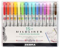 Zebra Pen Mildliner, Double Ended Highlighter, Broad and Fine Tips, Assorted Colors, 15 Pack