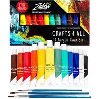 Acrylic Paint Set 12 Colors by Crafts 4 ALL Perfect for Canvas, Wood, Ceramic, Fabric. Non Toxic & Vibrant Colors. Rich Pigments Lasting Quality for Beginners, Students & Professional Artist