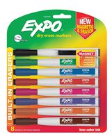 EXPO 1944748 Magnetic Dry Erase Markers with Eraser, Fine Tip, Assorted Colors, 8-Count