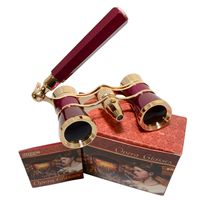 HQRP Opera Glasses s w/Crystal Clear Optic (CCO) 3 x 25 with Built-in Foldable Handle and Red Reading Light (Burgundy with Gold)