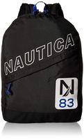 Nautica Men's Diagonal Zip Polyester Resistant Laptop Backpack, Black/Patch), One Size