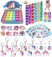 Klmars AB-112 Unicorn Theme Party Favor for Kids-96Pcs Tatoo-24Pcs Stamper-27 Pcs Rings Necklace Keychain-Birthday Party Supplies, Colorful