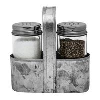 Farmhouse Salt and Pepper Shakers with Caddy Set by Saratoga Home - Rustic Vintage Galvanized Decor - Weddings, Restaurants - 3-Piece Set - Easy to Clean, No-Mess Refilling