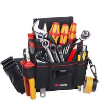 NoCry Heavy Duty Canvas Tool Pouch with 7 Roomy Pockets, 10 Tool Loops, Adjustable Waist Strap, and Sturdy Hook'n'Loop Belt Flap. Black
