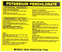 Brady 93594 Vinyl Hazardous Material Label , Black On Yellow,  3 3/4" Height x 4 1/2" Width,  Legend "Potassium Labels perchlorate" (25 Labels per Package)