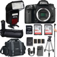 Canon EOS 7D Mark II DSLR Camera (Body Only) + Automatic Flash with LED Video Light + Battery Grip + 2X SanDisk 64GB Ultra Class Memory Card + Large Monopod + Tripod + W-E1 Wi-Fi Adapter