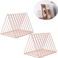 PENGKE File Organizer Triangle Iron Desktop Storage Book Rack Bookshelf Copper Magazine Newspaper Holder Art Desktop Organizer Rack,Rose Gold Pack of 2