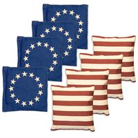 Weather Resistant Cornhole Bean Bags Set of 8 - Regulation Size & Weight - Betsy Ross Vintage American Flag Corn Hole Bags
