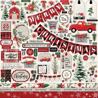 Carta Bella Paper Company CBCM106014 Christmas Market Element Sticker, red, Green, Black, Woodgrain, Cream