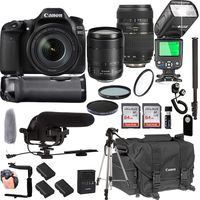 Canon EOS 80D with 18-135mm is USM + Tamron 70-300mm + 128GB Memory + Canon Deluxe Camera Bag + Pro Battery Bundle + Power Grip + Microphone + TTL Speed Light + Pro Filters,(24pc Bundle)